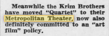 Metropolitan Theatre - 1949 Mention Of Theater (newer photo)